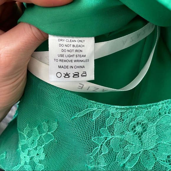 Azazie Green Scalloped Lace Knee Length Dress A4 - Picture 8 of 10